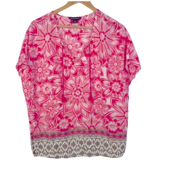 Tommy Bahama Tops - Tommy Bahama sz Med Bright Pink & Taupe Top